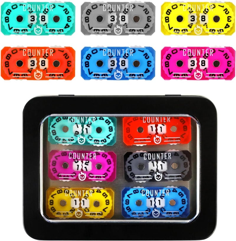 FIGURESLAB Store 6Pcs MTG Life Counter Twin Digits with Metal Box, Tracker Life Counter for Board Games, Compatible with Magic Card Games Accessories RPG D&D CCG TCG Tabletop Board Games - Image 1
